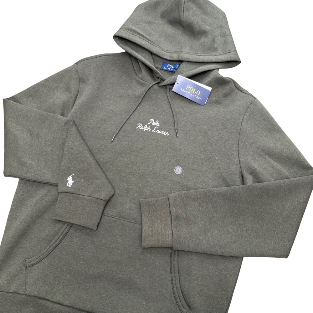 Polo Ralph Lauren Hoodie Mens Medium Green Script Logo Fleece Sweatshirt New Tag